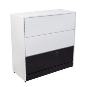 Balcão caixa fechado, compacto e seguro. Ideal para farmácias, lojas e conveniências. Organização prática e proteção de itens no caixa.