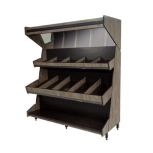 Expositor hortifruti madeira. Estrutura robusta, divisórias práticas e visual elegante para organizar frutas e legumes com destaque.