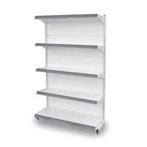 Gôndola lateral prática, estrutura leve e resistente. Ideal para farmácias, lojas e mercados. Organização eficiente com prateleiras ajustáveis.