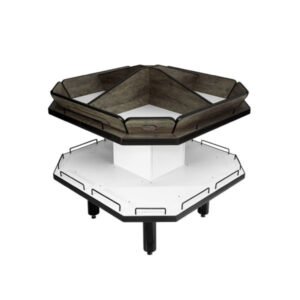 Gôndola para hortifruti central. Estrutura robusta, design prático e exposição atraente de frutas, legumes e verduras no ponto de venda.